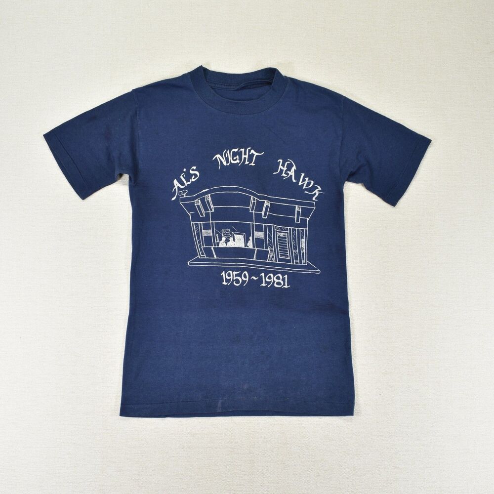 Vintage 80s Als Night Hawk T Shirt Mens Small Blue Commemorative Diner Graphic